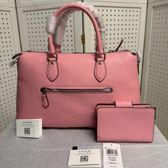 Coach Georgia Satchel Flower Pink Silver PAIRED Matching Wallet Leather Bag NWT - Picture 3 of 10